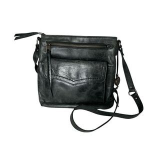 The Sak‎ Ventura Flap Organizer Crossbody Black Distressed Leather Bag Purse